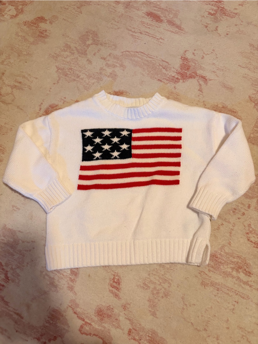 Old Navy White Kids Sweater with Red and Blue Flag
